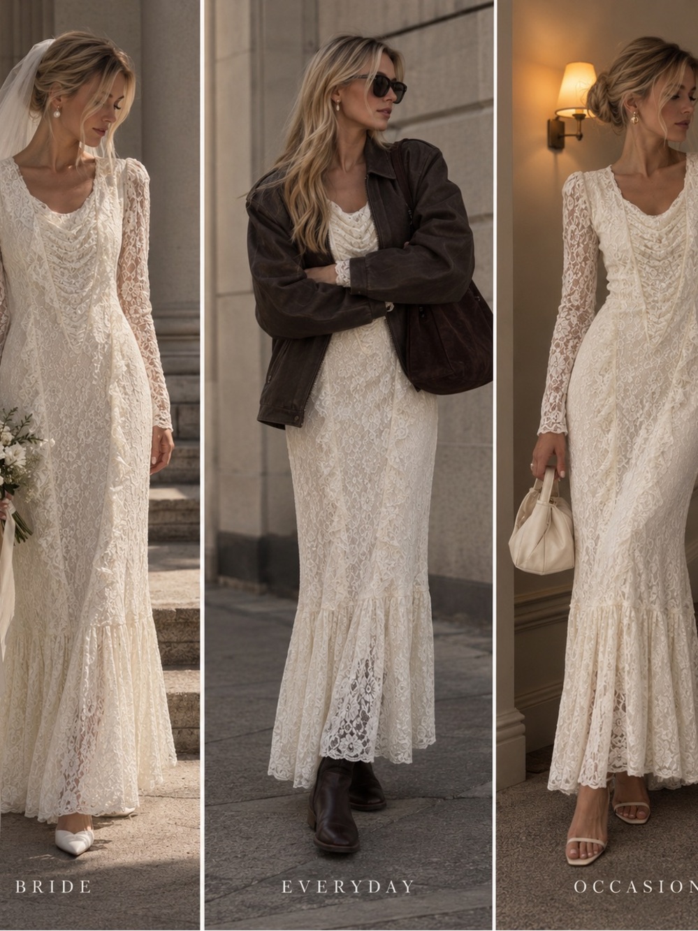 Vintage 80s A La Carte California Ivory Lace Wedding Dress Pearl Back Size 9/10
